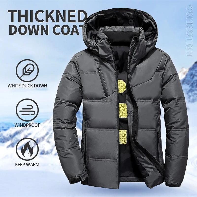 White Duck Down Jacket Men Winter Men's Coat Windproof Removable Cap Parkas Solid Color Outdoor Casual Hooded Overcoat Clothes