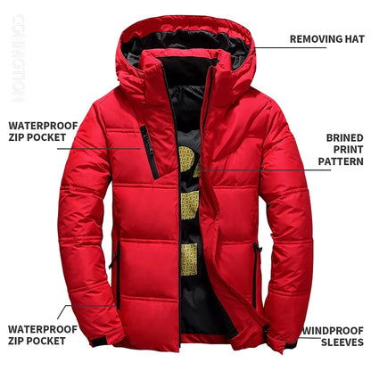 White Duck Down Jacket Men Winter Men's Coat Windproof Removable Cap Parkas Solid Color Outdoor Casual Hooded Overcoat Clothes