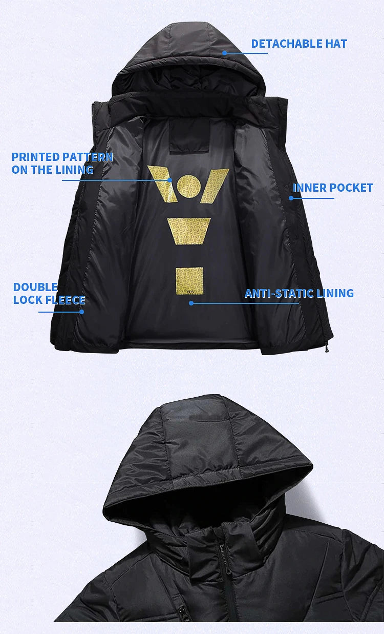 White Duck Down Jacket Men Winter Men's Coat Windproof Removable Cap Parkas Solid Color Outdoor Casual Hooded Overcoat Clothes