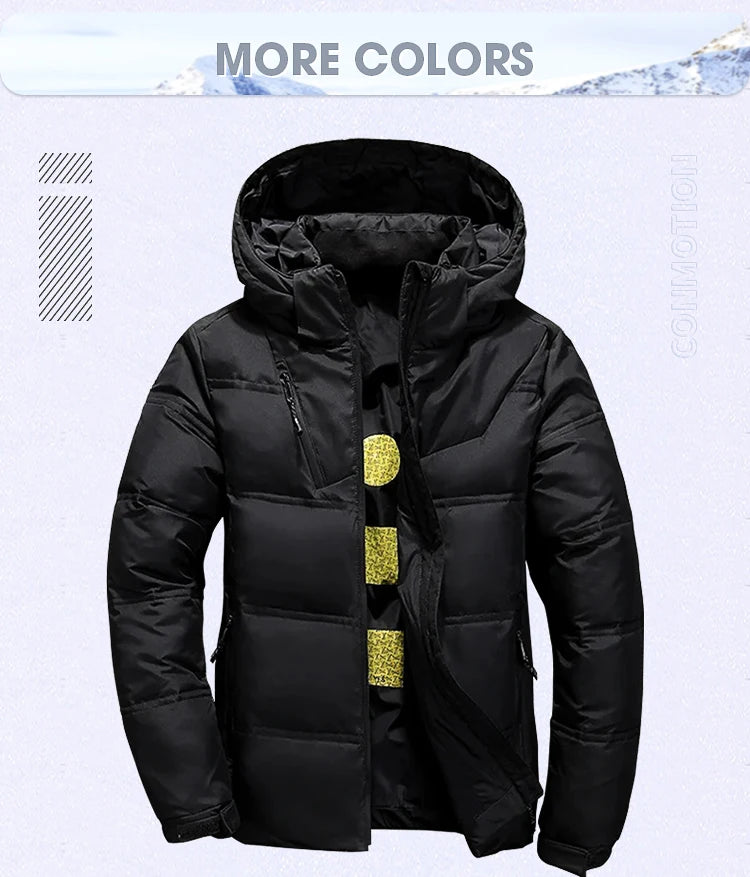 White Duck Down Jacket Men Winter Men's Coat Windproof Removable Cap Parkas Solid Color Outdoor Casual Hooded Overcoat Clothes