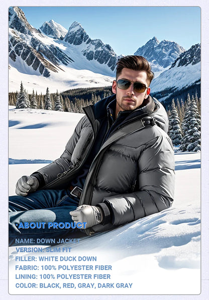 White Duck Down Jacket Men Winter Men's Coat Windproof Removable Cap Parkas Solid Color Outdoor Casual Hooded Overcoat Clothes